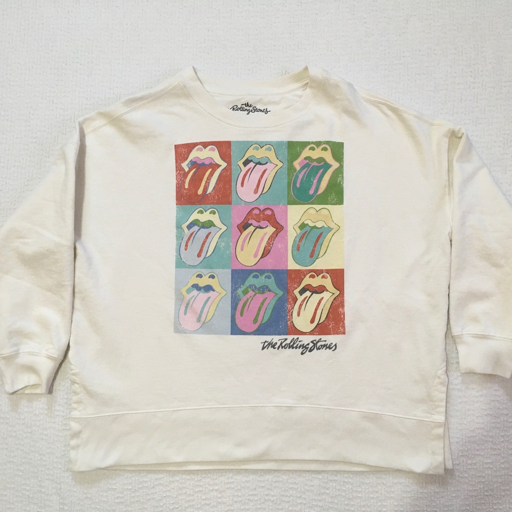 The Rolling Stones Graphic Sweatshirt Cream Lips Pullover XL Classic Rock